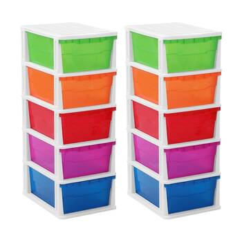 2x Boxsweden Stakit 5 Drawer Organisation Storage Unit 31.5x43x87cm Multicolour