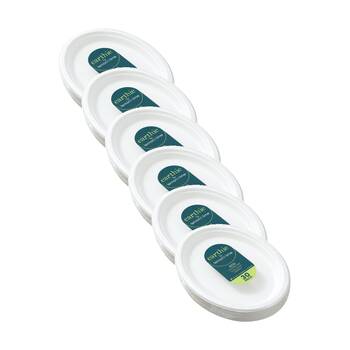 6x 30pc Lemon And Lime Sugarcane Oval Plate Compostable White 26x20cm