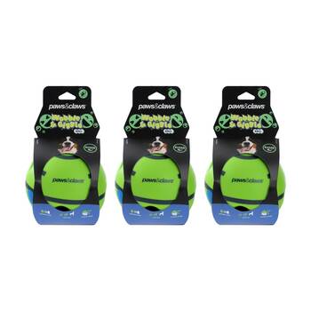 3PK Paws And Claws Wobble Giggle Pet Dog Ball Toy Shake For Sound 14cm