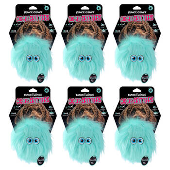 6x Paws And Claws Furry Giggle Ball Critter Dog Squeaky Chew Toy 12x9x9cm Assorted