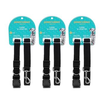 3x Paws And Claws Essentials Pet Dog Collar & Lead Set Large Assorted