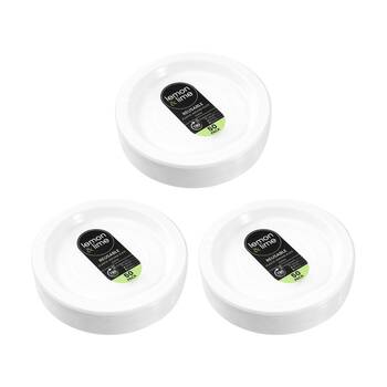 3x 50pc Lemon And Lime Reusable Plastic Food Serving Plates Dinner Set White 22.5cm