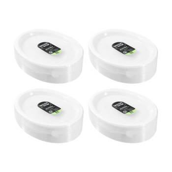 4x 50pc Lemon And Lime Reusable Plastic Food Oval Plate Dinner Set White 31x24.5cm