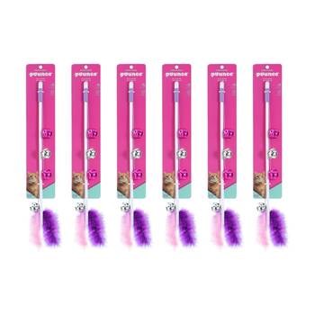 6PK Paws And Claws Pounce Play Wand Pet Cat Toy With Bells Assorted 50cm