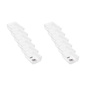 12x Boxsweden Crystal Ribbed Tray Modular Design Storage Container Clear 22x15x6.5cm