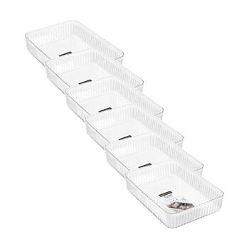 6x Boxsweden Crystal Ribbed Tray Modular Design Storage Container Clear 32x23x7cm
