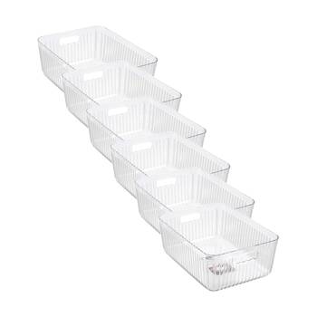 6x Boxsweden Crystal Ribbed Container 11L Storage W/ Handles Clear 36x27x14cm