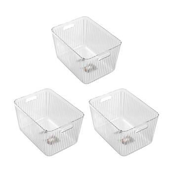 3x Boxsweden Crystal Ribbed Container 17.5L Storage W/ Handles Clear 36x27x22cm
