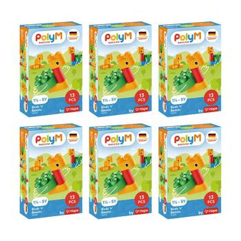 6PK Poly M Birds N Beasts Plastic Building Blocks Set 13 Pieces 18M Multicolour
