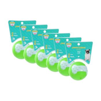 6x Paws And Claws Vinyl Ball Pet Dog Fetch/Catch Toy Bone Print Design Assorted