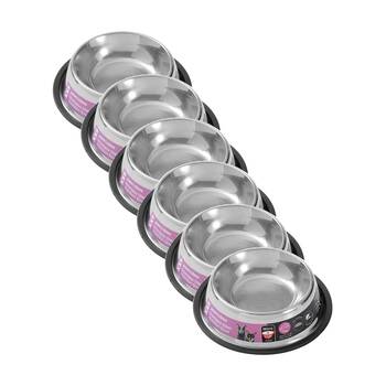 6x Paws And Claws Stainless Steel Pet Cat/Dog Bowl Anti-Skid 150ml Black 15.5x15.5x4cm