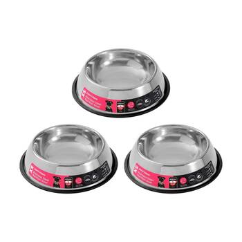 3x Paws And Claws Stainless Steel Pet Cat/Dog Bowl Anti-Skid 450ml Black 21x21x5.5cm