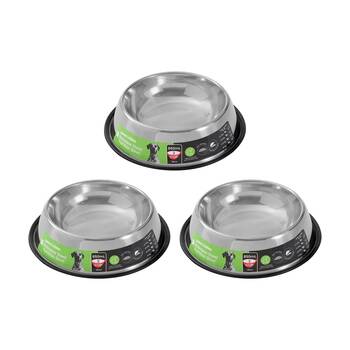 3x Paws And Claws Stainless Steel Pet Cat/Dog Bowl Anti-Skid 800ml Black 25x25x6cm