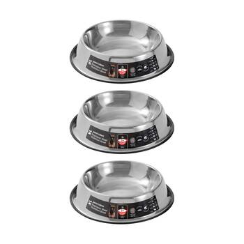 3x Paws And Claws Stainless Steel Pet Cat/Dog Bowl Anti-Skid 1.8L Black 32.5x32.5x6.8cm