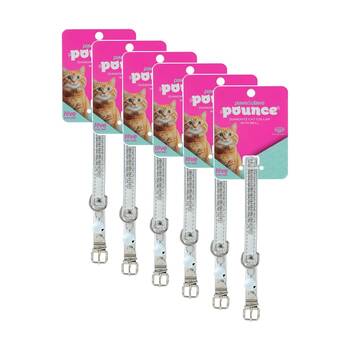 6x Paws And Claws Pounce Diamonte Cat Bell Collar 22-30x1cm Assorted