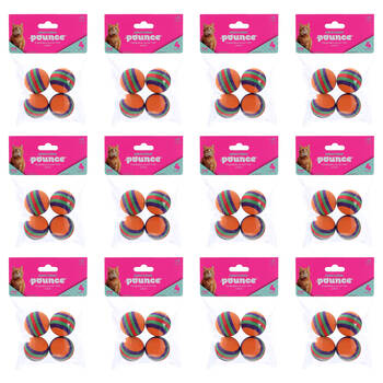 12x 4pc Paws And Claws Stripe Foam Balls Cat Batting/Pouncing Toy Set Assorted