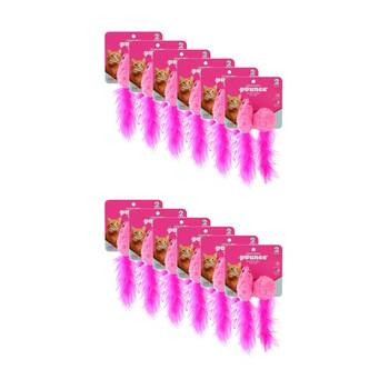 12x 2pc Paws And Claws Mouse & Ball Feather Cat Batting/Pouncing Toy Set Assorted