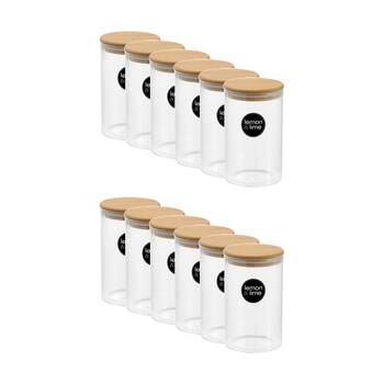 12x Lemon And Lime Camden Ribbed Glass Jar Bamboo Lid Food Storage Container 1050ml