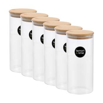 6x Lemon And Lime Camden Ribbed Glass Jar Bamboo Lid Food Storage Container 1400ml