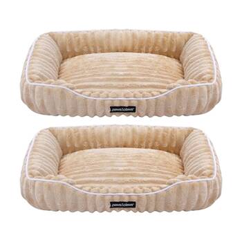 2PK Paws And Claws Ribbed Chinchilla Walled Pet Cat Dog Bed 60x50x18cm Camel
