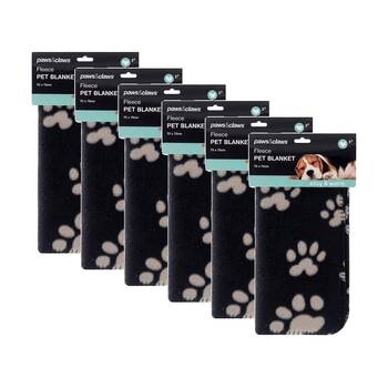 6PK Paws And Claws Fleece Pet Paw & Panel Print Blanket 70x70cm Assorted