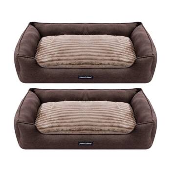 2PK Paws And Claws Pia Ribbed Chinchilla Pet Cat Dog Bed 80x60x20cm Large