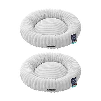 2PK Paws And Claws Ribbed Chinchilla Round Pet Cat Dog Bed 60x60x15cm Grey