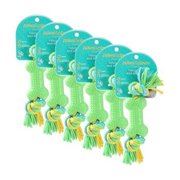 6x Paws And Claws Tshirt Rope & TPR Bone Pet Dog Chew/Tug Toy 20x5x2.5cm Assorted