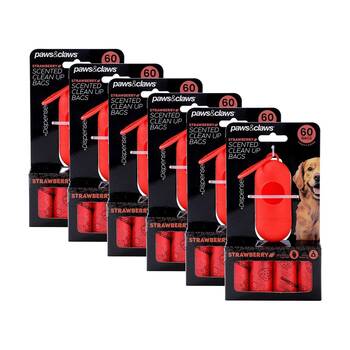6x 60pc Paws And Claws Pet Dog Scented Poop Bags Dispenser Durable