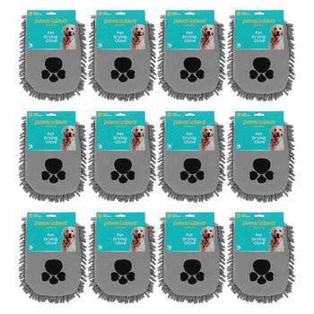 12x Paws And Claws Absorbent Microfibre Pet Dog Grooming Drying Glove 26x21cm