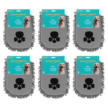 6x Paws And Claws Absorbent Microfibre Pet Dog Grooming Drying Glove 26x21cm