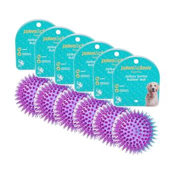 6PK Paws And Claws Pet Dog Toy TPR Spikey Ball 2-Tone Rubber Chew Assorted 8cm