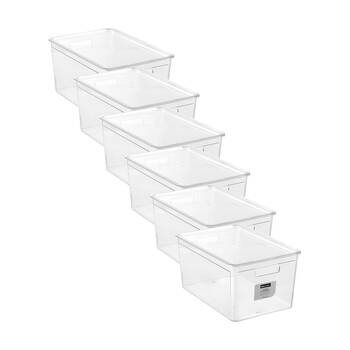6x Boxsweden Crystal Stackable Lidded Organisation Storage Box/Container Clear 20L