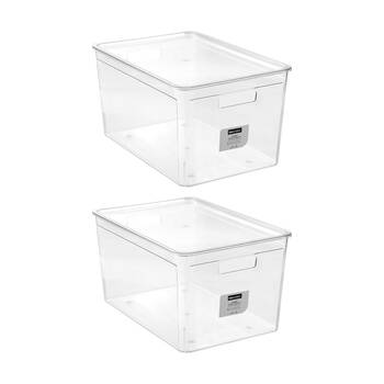 2x Boxsweden Crystal Stackable Lidded Organisation Storage Box/Container Clear 35L