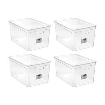4x Boxsweden Crystal Stackable Lidded Organisation Storage Box/Container Clear 35L