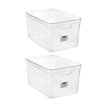 2x Boxsweden Crystal Stackable Lidded Organisation Storage Box/Container Clear 50L