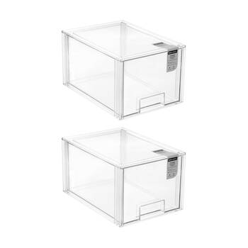 2x Boxsweden Crystal Stackable Drawer Organisation Storage Container Clear 16L