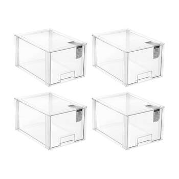 4x Boxsweden Crystal Stackable Drawer Organisation Storage Container Clear 16L