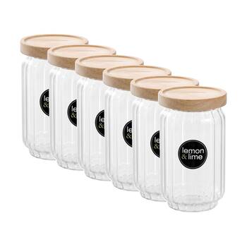 6PK Lemon And Lime Woodend Ribbed Glass Jar Reusable Food Container 750ml