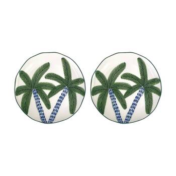 2PK Annabel Trends Coconut Bay Round White Plate W/ Green Palm Trees 20.5cm