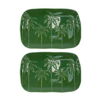 2PK Annabel Trends Coconut Bay Rectangle Green & White Palm Tree Plate 7.5x8cm