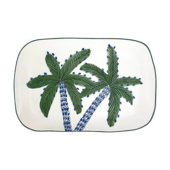 Annabel Trends Coconut Bay Rectangle White Plate W/ Green Palm Trees 7.5x8cm