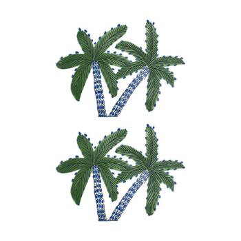 2PK Annabel Trends Coconut Bay Rectangle White Plate W/ Green Palm Trees 7.5x8cm