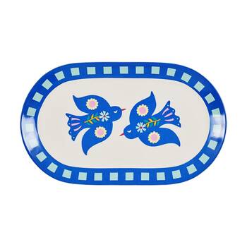 Annabel Trends Blue & White Ceramic Serving Platter W/ Fiesta Birds 40.5x22.5cm