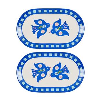 2PK Annabel Trends Blue & White Serving Platter W/ Fiesta Birds 40.5x22.5cm