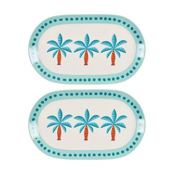 2PK Annabel Trends Light Blue Serving Platter W/ Fiesta Palms 40.5x22.5cm