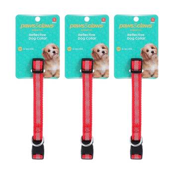 3PK Paws And Claws Reflective Pet Dog Collar Assorted Small 34-45x1.5cm