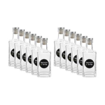 12PK Lemon And Lime Verre Square Glass Bottle Reusable Food Container 270ml