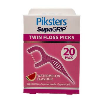 20pc Piksters Twin Floss Picks Supa Grip Dental Oral Care Watermelon Flavour