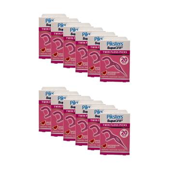 12x 20pc Piksters Twin Floss Picks Supa Grip Dental Oral Care Watermelon Flavour